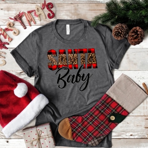 New - Leopard Santa Baby Graphic Tee Sz. XS-2XL - Picture 1 of 1